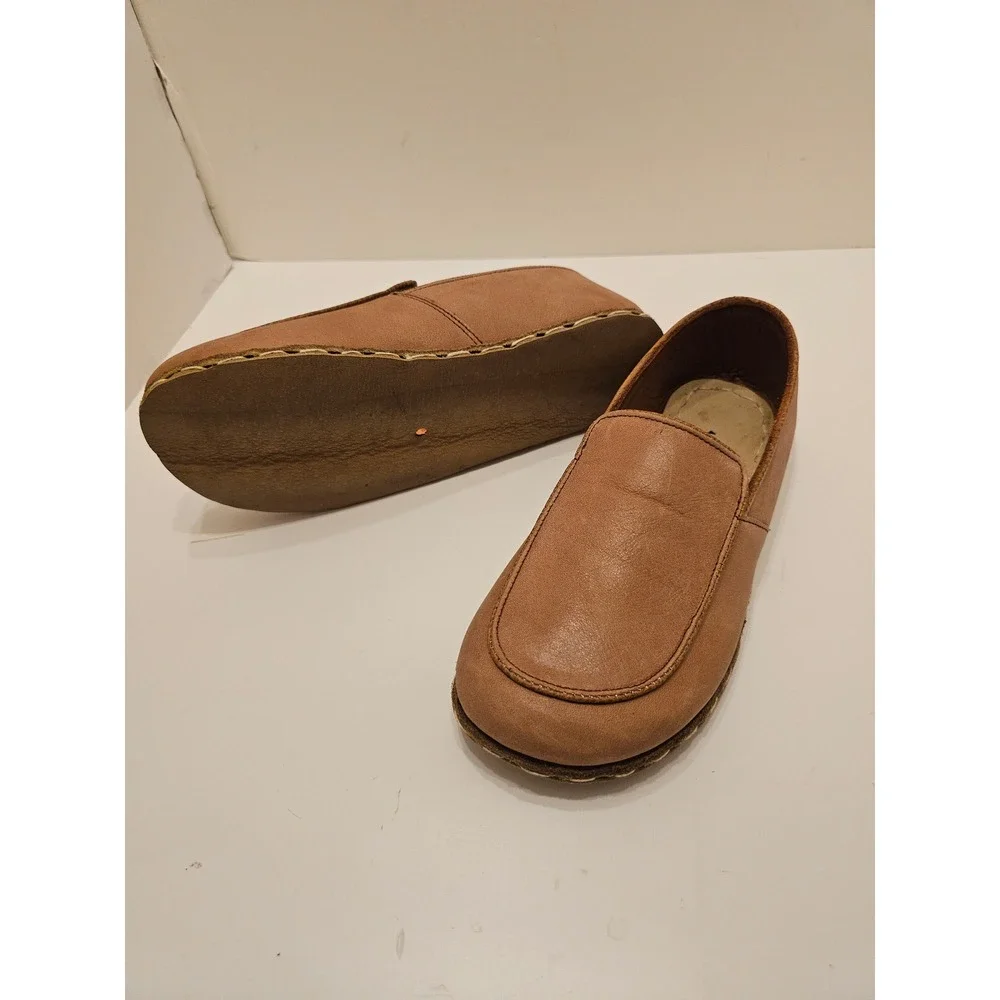 Swiss Barefoot Shoes Tan Leather Unisex Grounding Loafers Earthing Slip On Sz 40